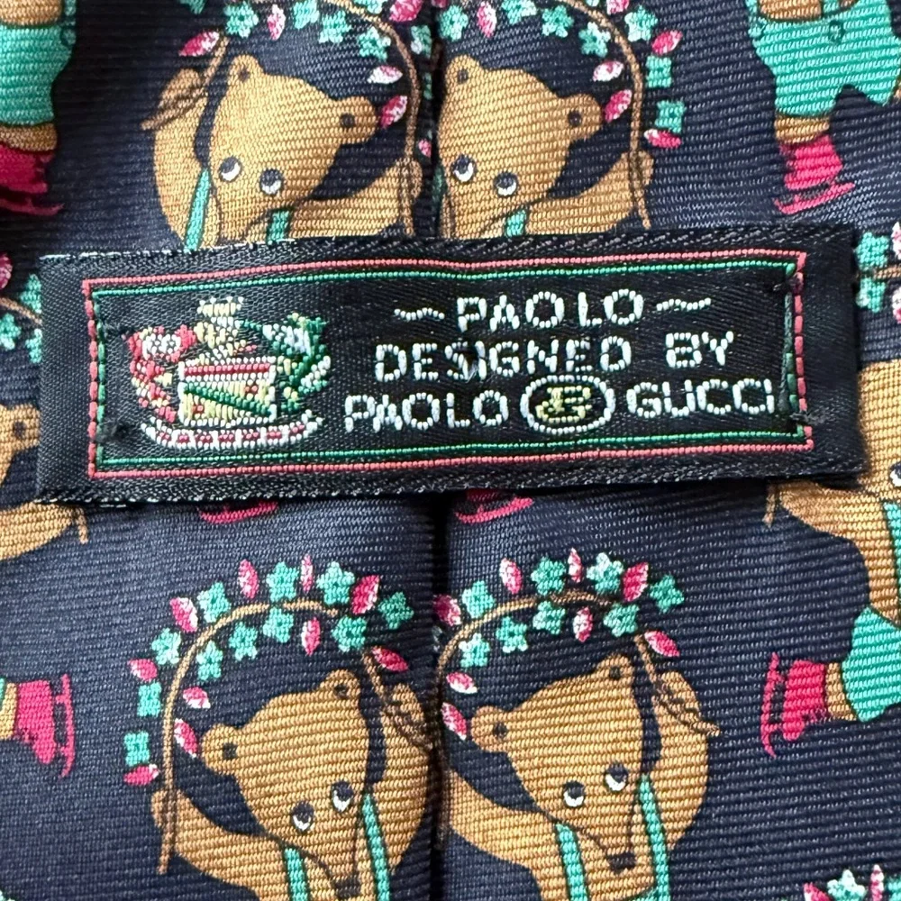 Paolo Gucci Rare Silk Teddy Bear 4” Tie